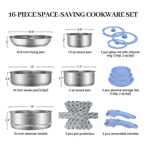 16-Piece Space-Saving Cookware Set